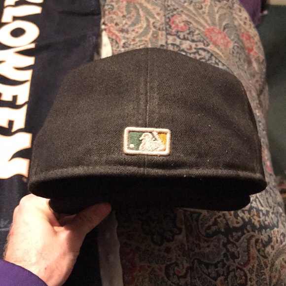 Black Oakland Athletics Baseball fitted Hat. 7&1/8 Head Size. - Picture 2 of 4